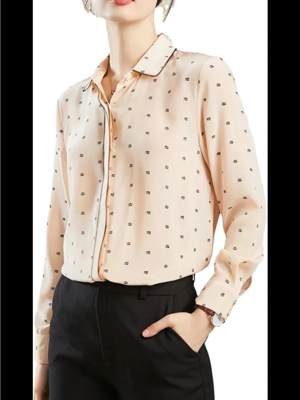 Club Monaco silk Beige Shirt with Navy Snail Motif size XS
